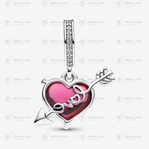 Pandora Red Heart & Arrow Murano Glass Dangle Charm - Picture 2 of 6